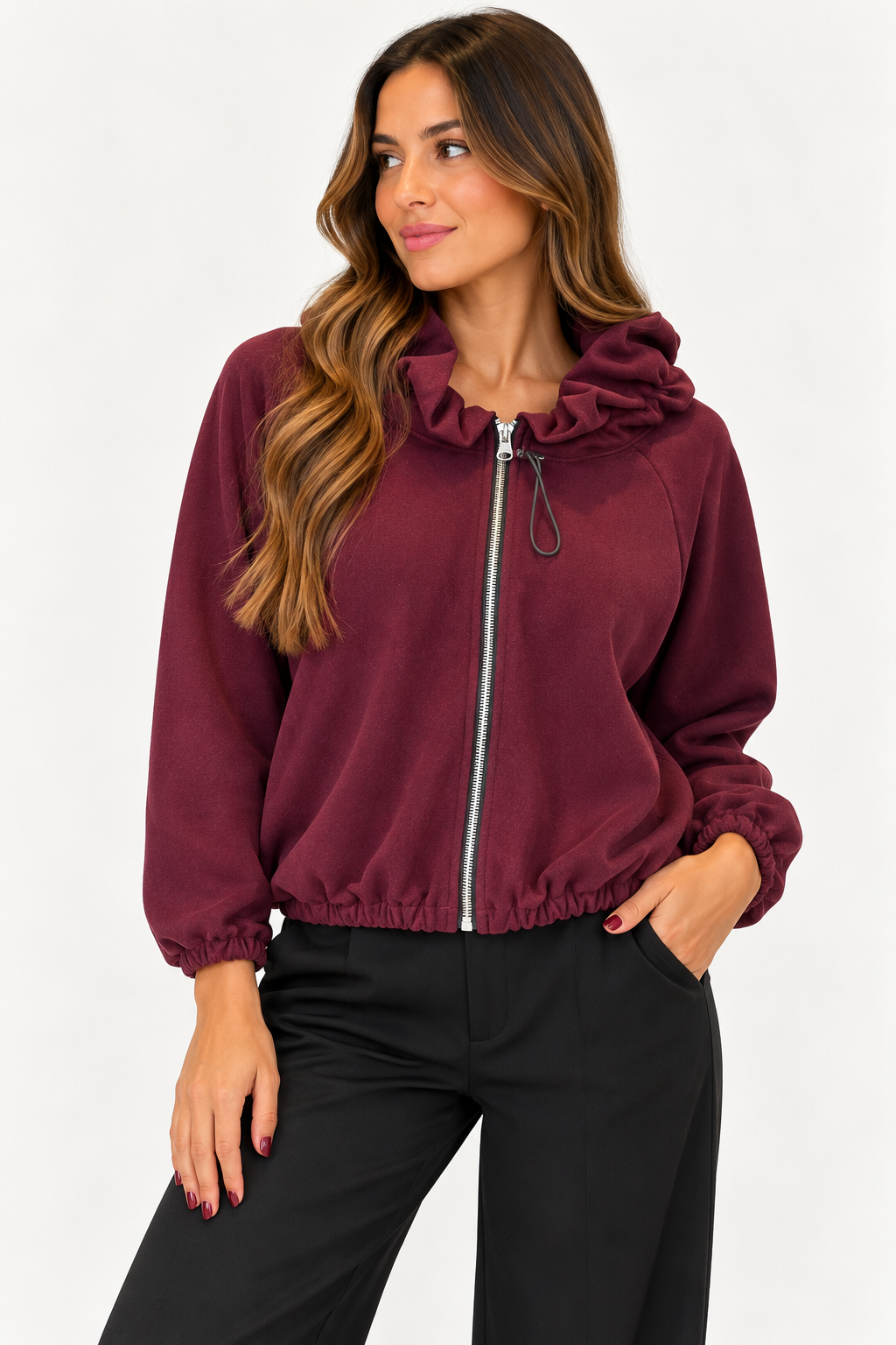 Chaqueta Bomber de paño Burdeos