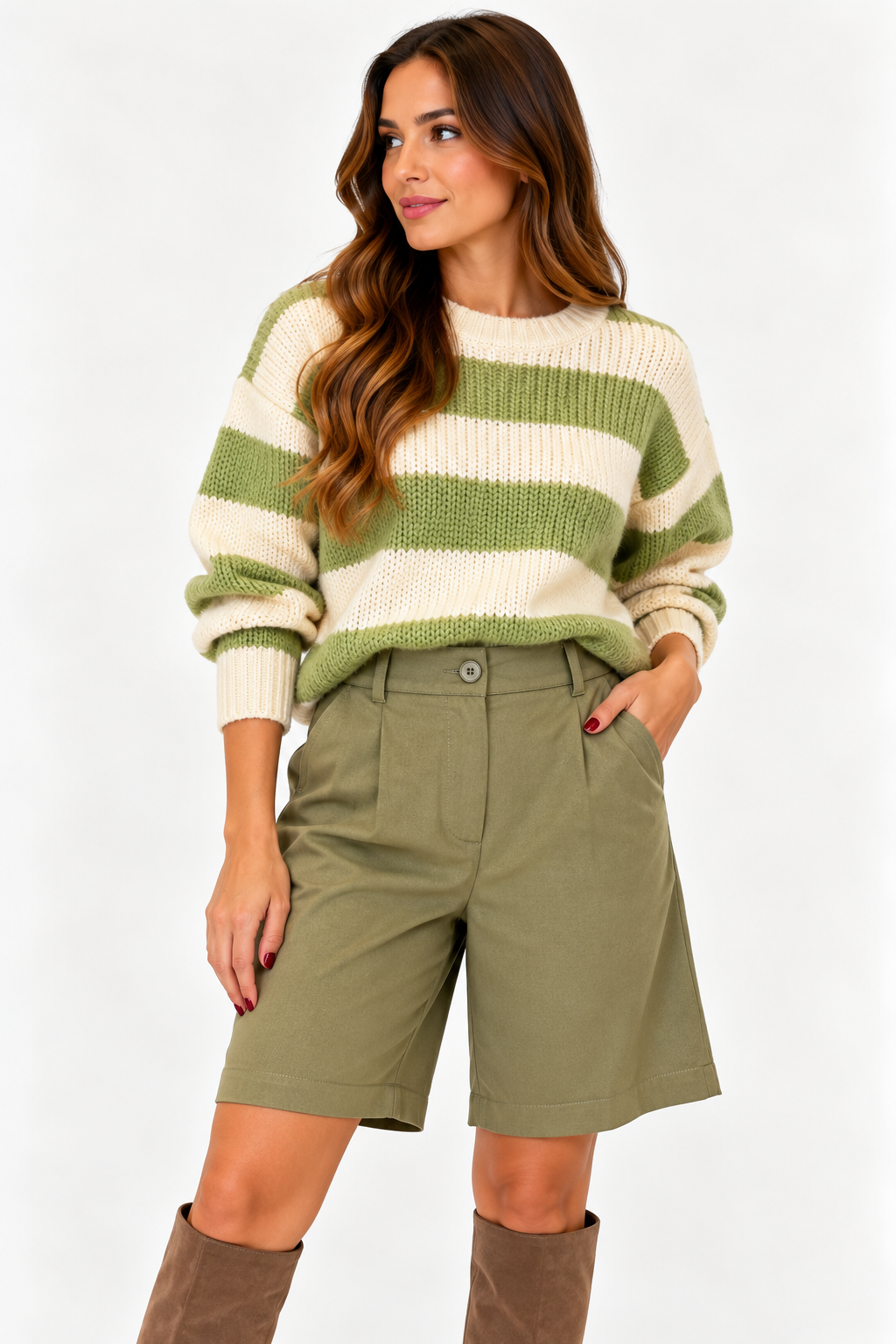 Bermuda de gabardina verde oliva