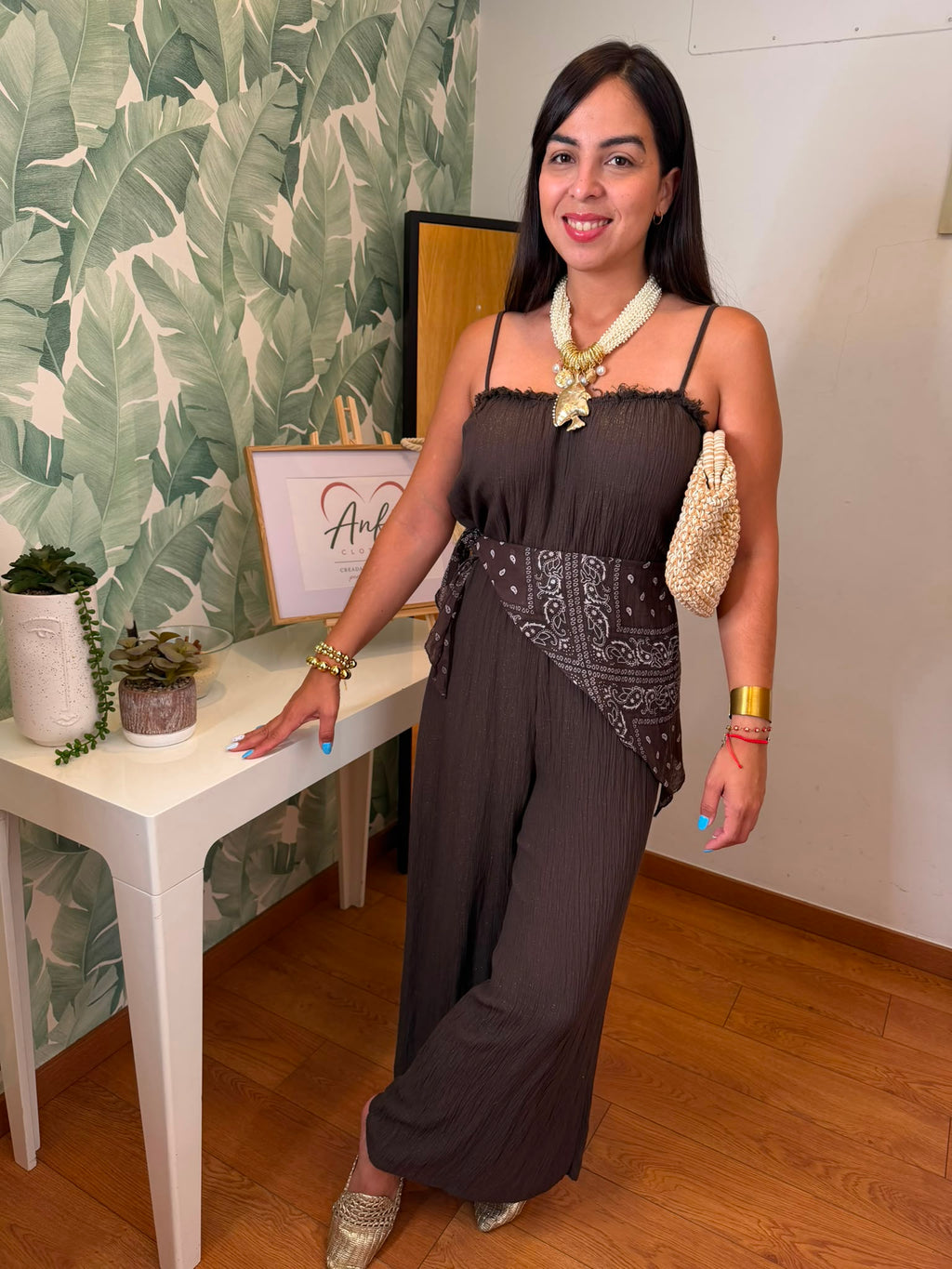 Mono Palazzo con pañuelo estampado 🤎