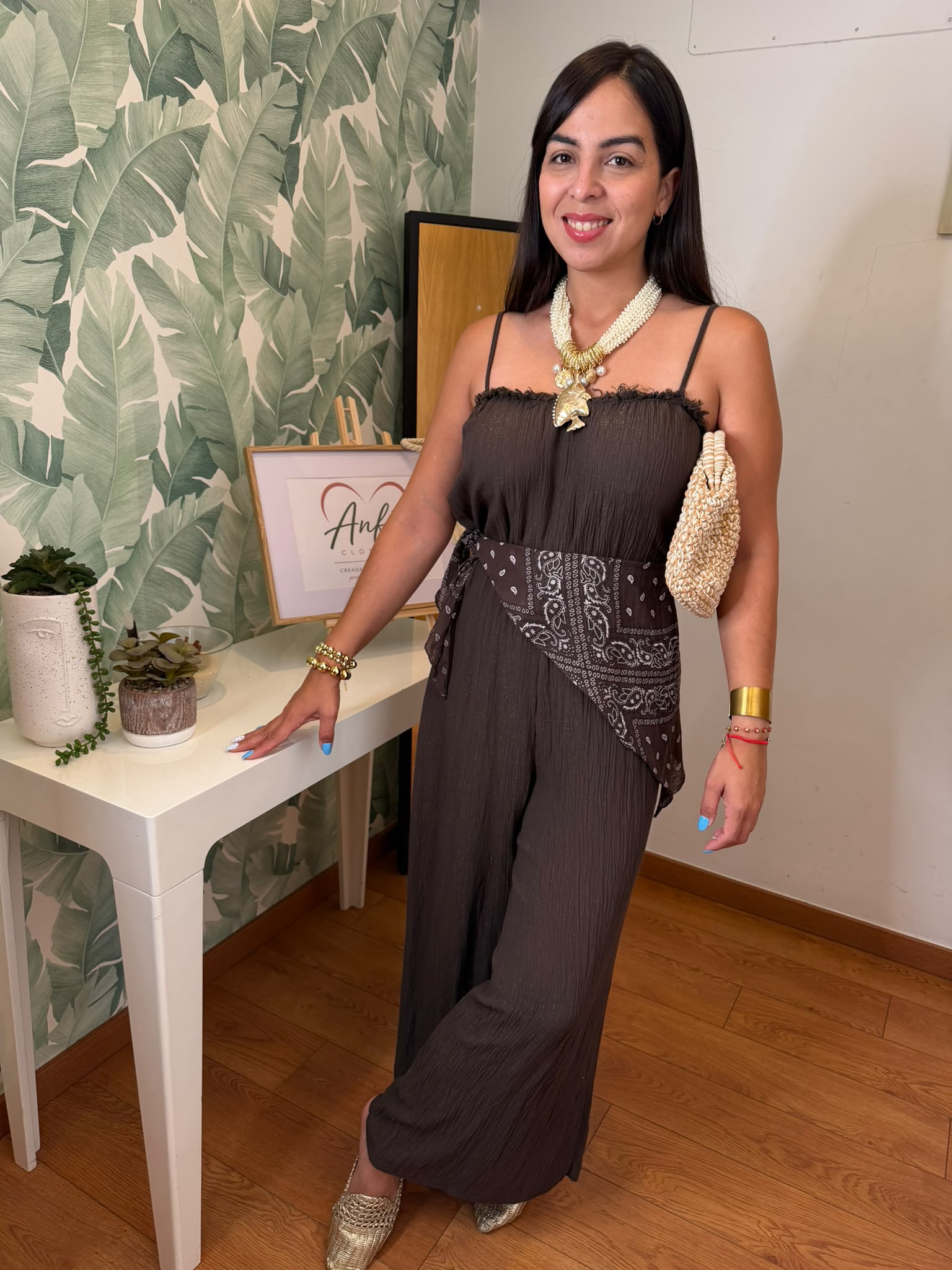 Mono Palazzo con pañuelo estampado 🤎